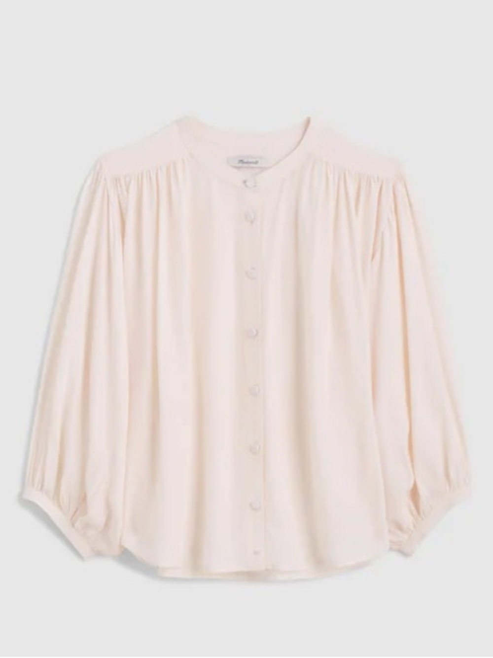 Madewell Shirred Crewneck Button-Up Top medium